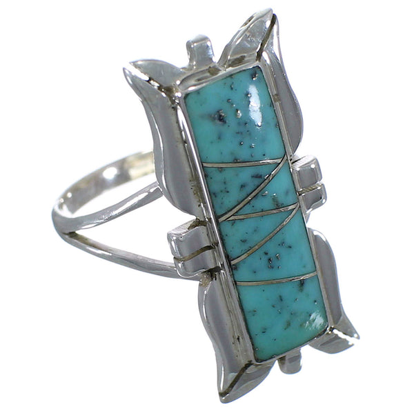 Turquoise Inlay Sterling Silver Ring Size 6-1/2 EX44239